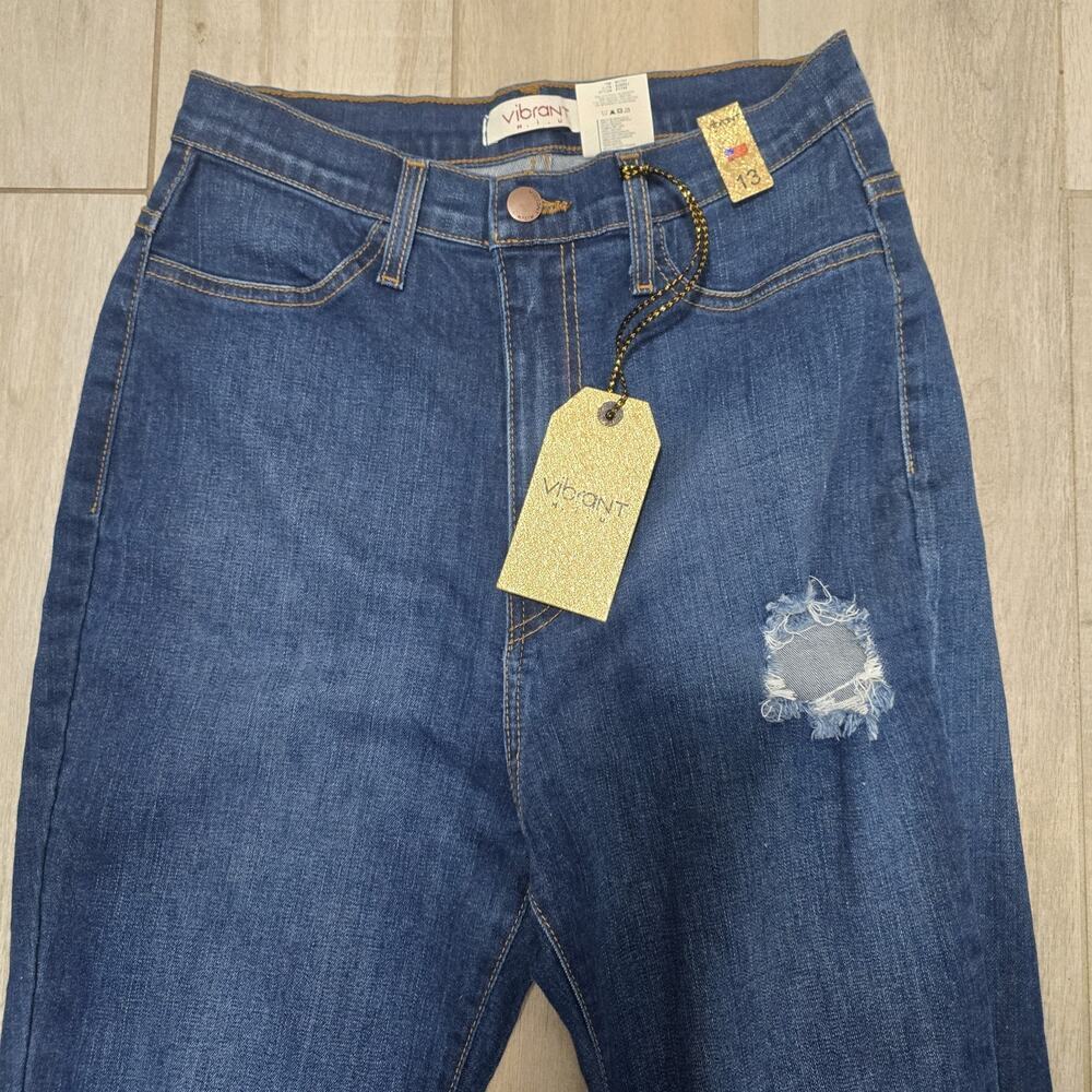 Vibrant Jeans Women 13 W30 Blue Bootcut High Rise Distressed Bell Bottom Y2K - Picture 3 of 10